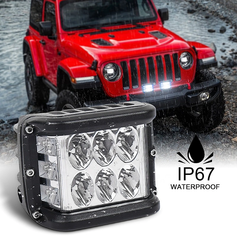 OVOVS Dual Color Led Work Light Side Shooter Flashing Work Light Blue Strobe Light 30W for Offroad 4x4