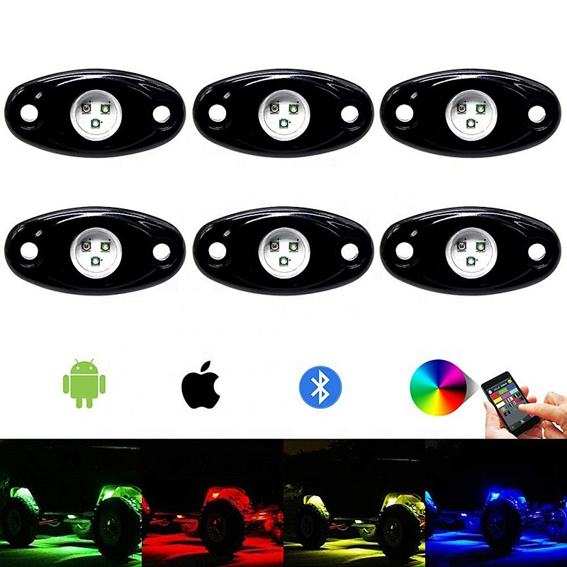 OVOVS 4 6 8 12 Pods LED Waterproof Rock Light RGB Multicolor APP Bluetooth Control Car Underbody RGB Led Rock Light