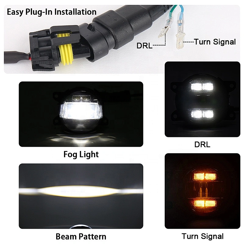 OVOVS 4 Inch Led Fog Lights 12v 24v Universal Auto Car Fog Lights with DRL Turn Signal Fog Lamp