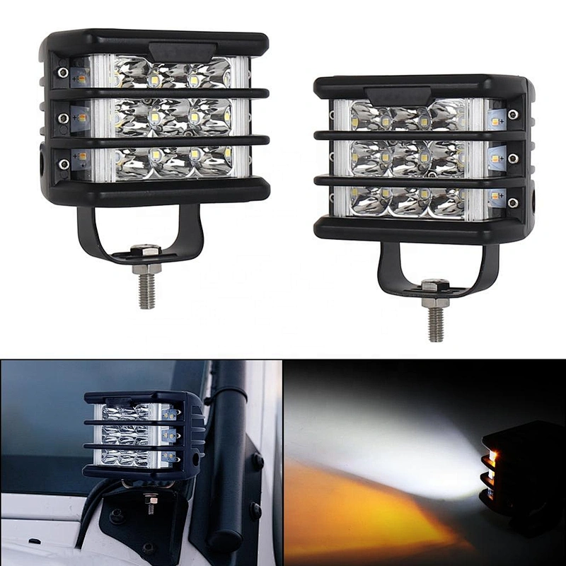 36W Led Work Light 4inch 12V dc car work light 2 Sides Strobe Dual Color Wide Beam dual Side Shooter Driving Work Light