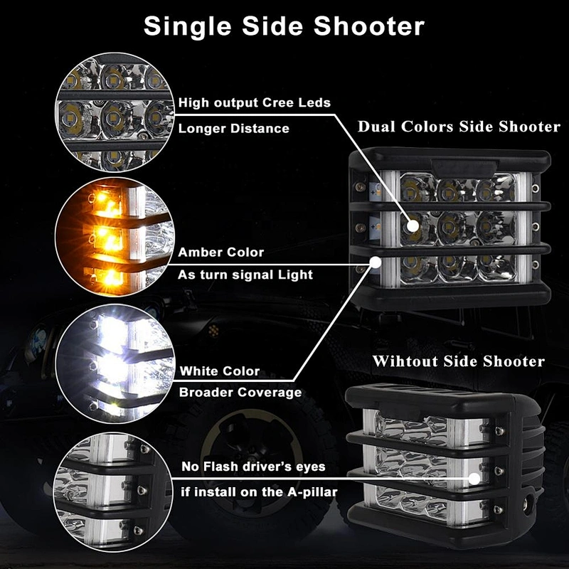 36W Led Work Light 4inch 12V dc car work light 2 Sides Strobe Dual Color Wide Beam dual Side Shooter Driving Work Light