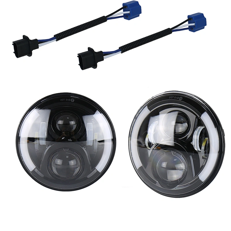 OVOVS 7 inch LED Headlights  with White DRL Amber Turn Signal Lights for Lada Urban 4x4 SUV Wrangler JK
