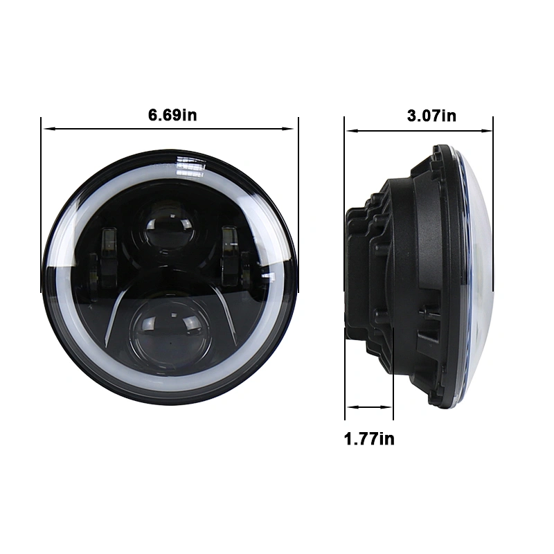 OVOVS 7 inch Round LED Headlight with High/Low Beam White Halo DRL for Jeep Wrangler Off Road Harley Davidson Motorcycle