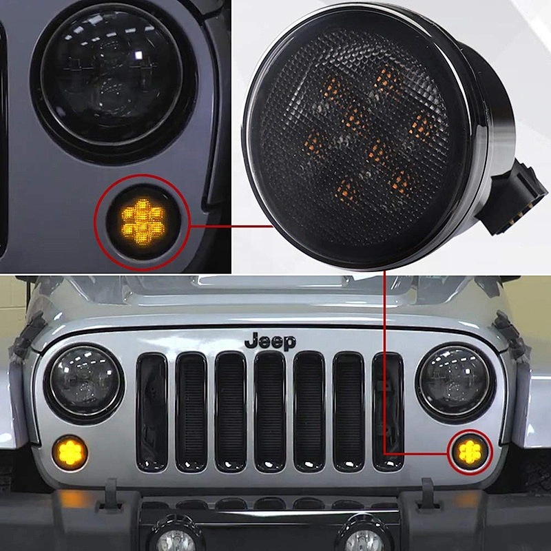 OVOVS Smoked Amber Car LED Parking Side Marker Light Front Fender for Jeep WranglerJK Front Grill Turn Light