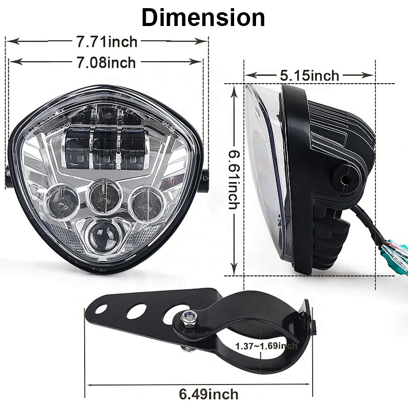 OVOVS 12v Chrome/Black Motorcycle Project Led Headlight with DRL Headlamp for Honda Harley Universal Motorcycle