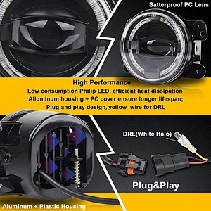 OVOVS 4inch LED Fog Lights Front Bumper Driving Fog Lights with Halo DRL for Jeep jk