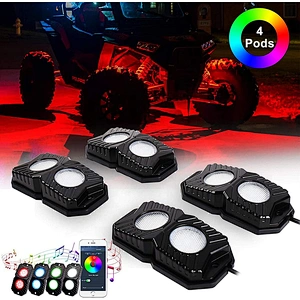 OVOVS RGB Rock Lights 4 Pods LED Neon Underglow Lights for Jeep RZR UTV Trucks ATV 4x4 Boat