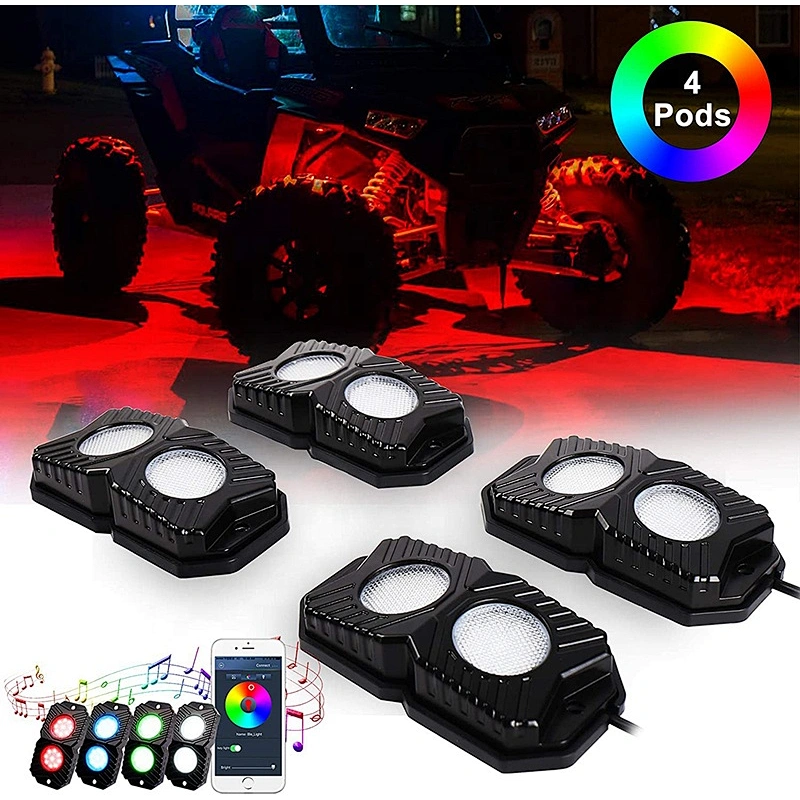 OVOVS RGB Rock Lights 4 Pods LED Neon Underglow Lights for Jeep RZR UTV Trucks ATV 4x4 Boat