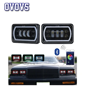 OVOVS Off Road 4x6 Truck LED Headlight with RGB Halo High/Low Beam Bluetooth Remote Control for Jeep Chevrolet Ford Truck
