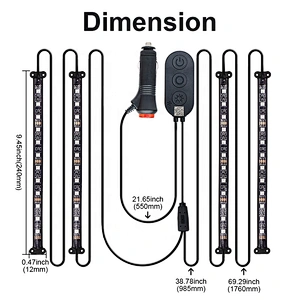 OVOVS RGB Bluetooth Control Car Interior Led Strip Light 4PCS 12v Auto Atmosphere Light Underdash Lighting Strip Kit