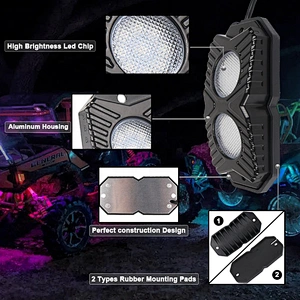 OVOVS 8 pods Bluetooth controlled RGB led rock light 8 mini RGB trucks lights led under car light