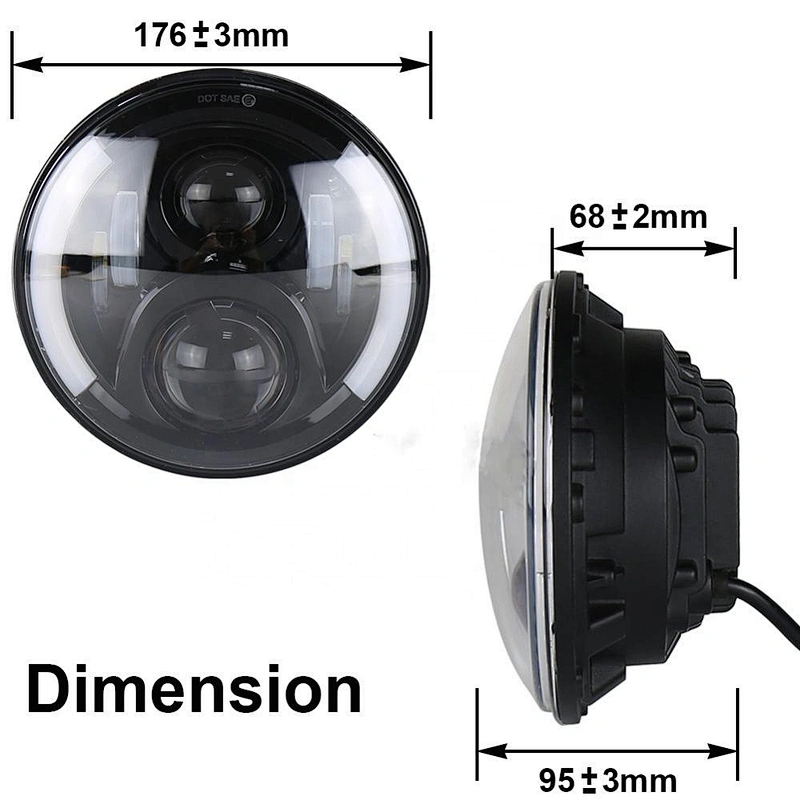 OVOVS 7inch Black Bezel LED Headlight with High/Low Beam White DRL Amber Turn Signal 50W Motorcycle Headlamps for Harley
