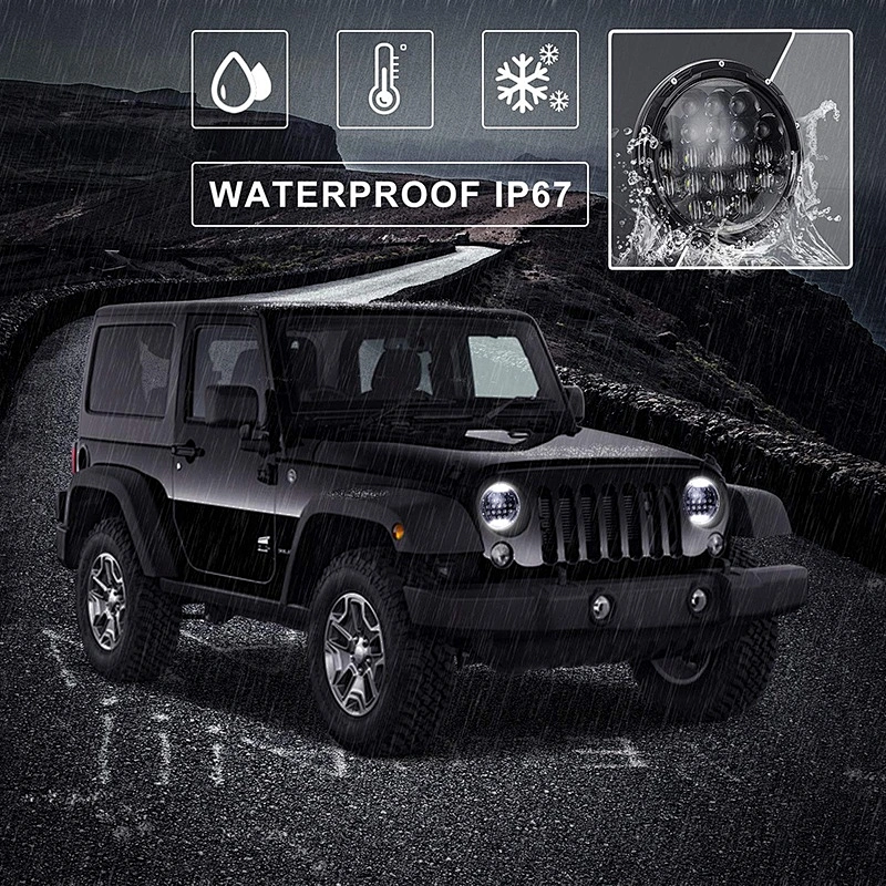 OVOVS 84w High Power Drl H4 5D Lens 7inch Round Led Headlight for Jeep JK TJ LJ CJ