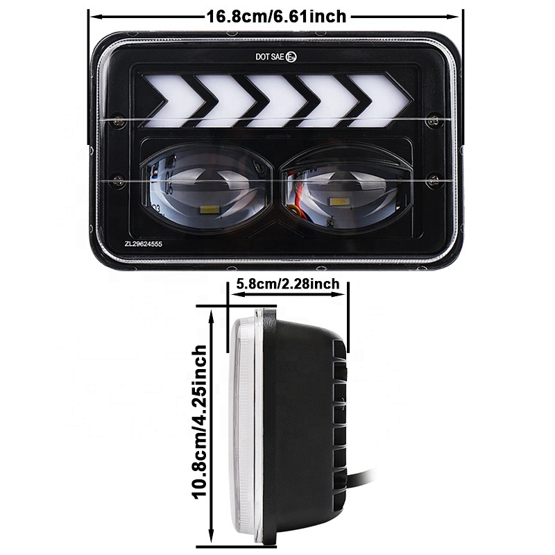 OVOVS 4x6 Inch Led Headlight 12v Square Trucks Headlights with DRL Turn Signal Light for Jeep Cherokee xj