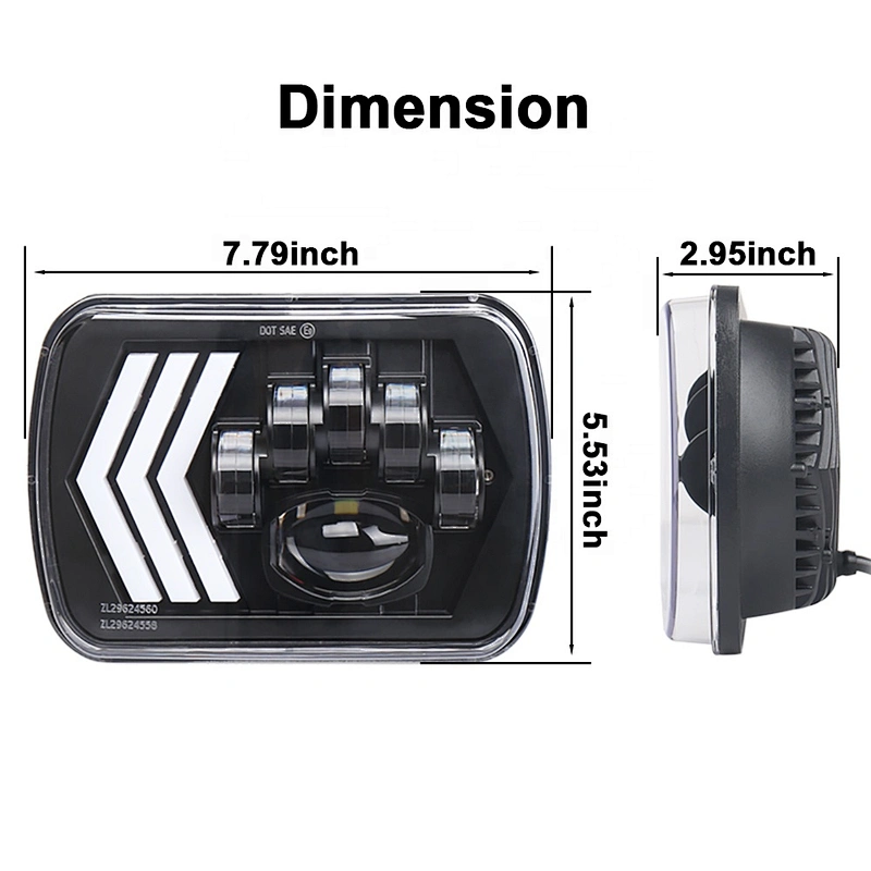 OVOVS 5x7 7x6 Inch Trucks Headlight Red Background Rectangular  Headlight DRL Turn Signal Led Headlight