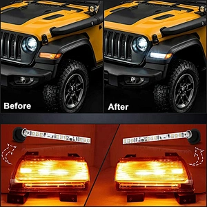 OVOTOR JL Turn Signal Light White DRL Amber Switchback Dynamic Sequential JL LED Turn Signals