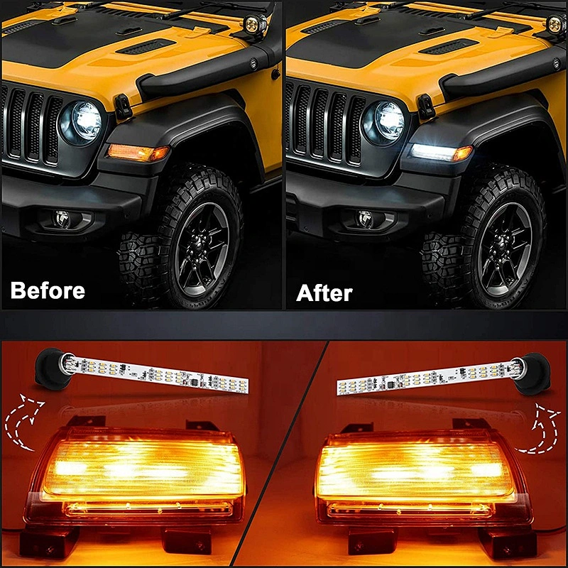 OVOTOR JL Turn Signal Light White DRL Amber Switchback Dynamic Sequential JL LED Turn Signals