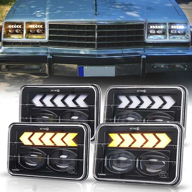 OVOVS 4x6 Led Headlights 4PCS with Sequential Turn Signal DRL Square Headlight for Kenworth Peterbilt