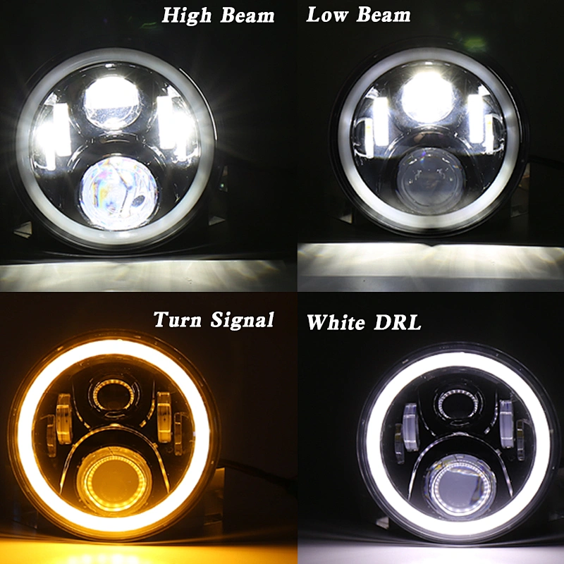 OVOVS 7 inch Round LED Headlight with High/Low Beam White Halo DRL for Jeep Wrangler Off Road Harley Davidson Motorcycle
