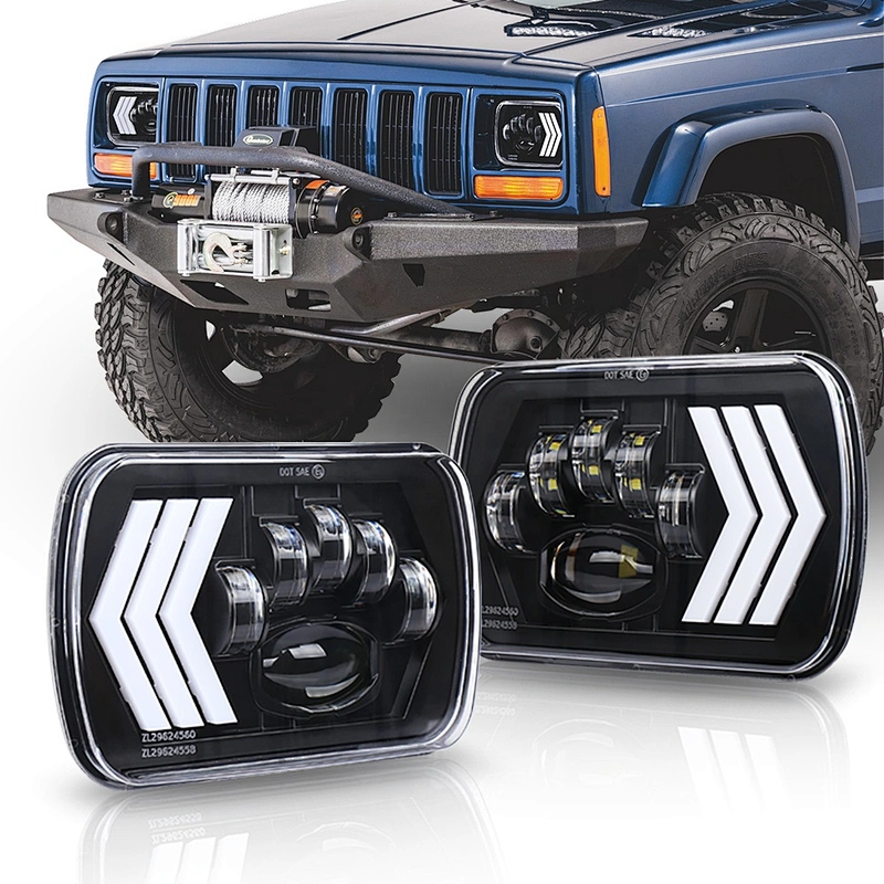 OVOVS 5x7 7x6 Inch Trucks Headlight Red Background Rectangular  Headlight DRL Turn Signal Led Headlight