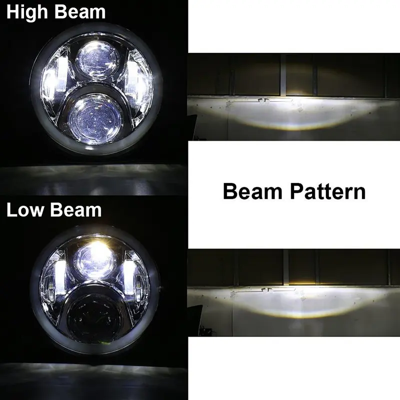 OVOVS Off Road 7inch LED Headlight with RGB Halo High/Low Beam Bluetooth Remote Control for Land Rover Hummer