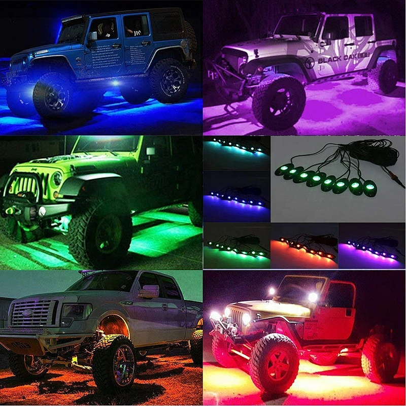 OVOVS 4 6 8 12 Pods LED Waterproof Rock Light RGB Multicolor APP Bluetooth Control Car Underbody RGB Led Rock Light