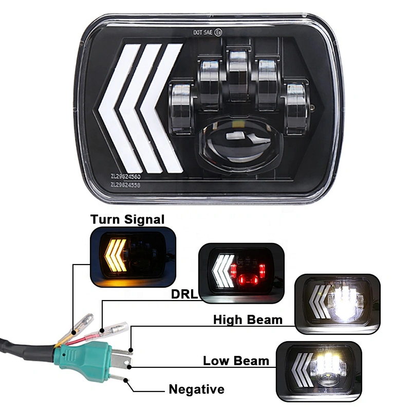 OVOVS 5x7 7x6 Inch Trucks Headlight Red Background Rectangular  Headlight DRL Turn Signal Led Headlight