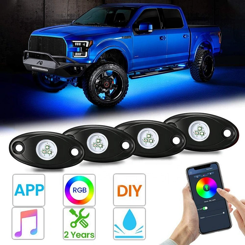 OVOVS 4 6 8 12 Pods LED Waterproof Rock Light RGB Multicolor APP Bluetooth Control Car Underbody RGB Led Rock Light