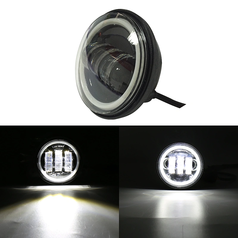 OVOVS 4.5 inch Round LED Fog Lights with White Halo DRL Angle Eye for Harley Davidson Motorcycle