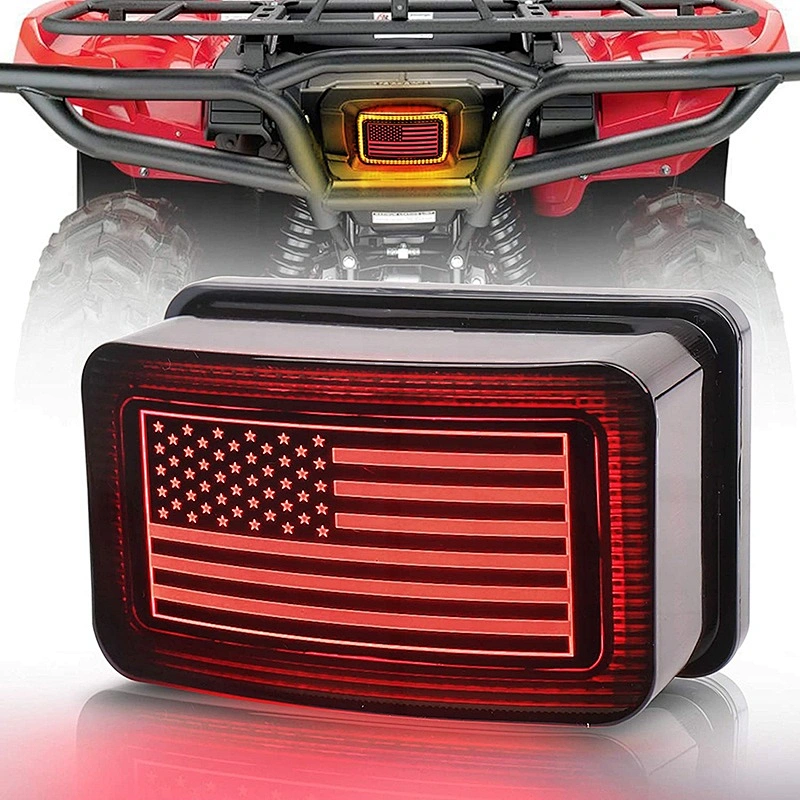 OVOVS ATV Tail Light US Flag OEM Tail Light DRL Brake Smoked TailLight for ATV UTV Yamaha Grizzly