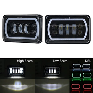 OVOVS Off Road 4x6 Truck LED Headlight with RGB Halo High/Low Beam Bluetooth Remote Control for Jeep Chevrolet Ford Truck