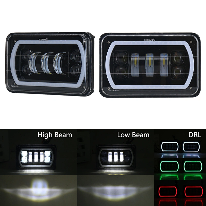 OVOVS Off Road 4x6 Truck LED Headlight with RGB Halo High/Low Beam Bluetooth Remote Control for Jeep Chevrolet Ford Truck