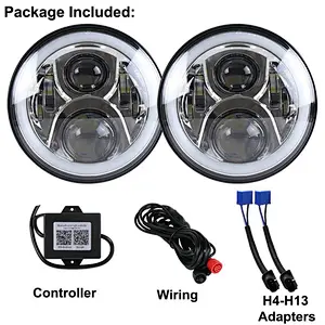 OVOVS Off Road 7inch LED Headlight with RGB Halo High/Low Beam Bluetooth Remote Control for Land Rover Hummer