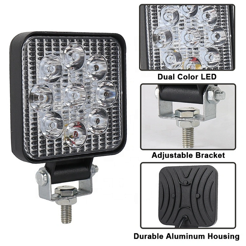 OVOVS Dual Color 12V Amber White Led Work Light Spot Mini 27W Square Work light