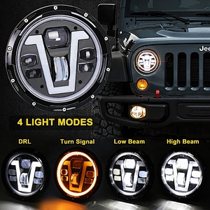 OVOVS 7 inch LED Headlights with Amber Turn Lights V Type White halo DRL High/ Low Beam for Jeep Hummer Land Rover Lada Urban