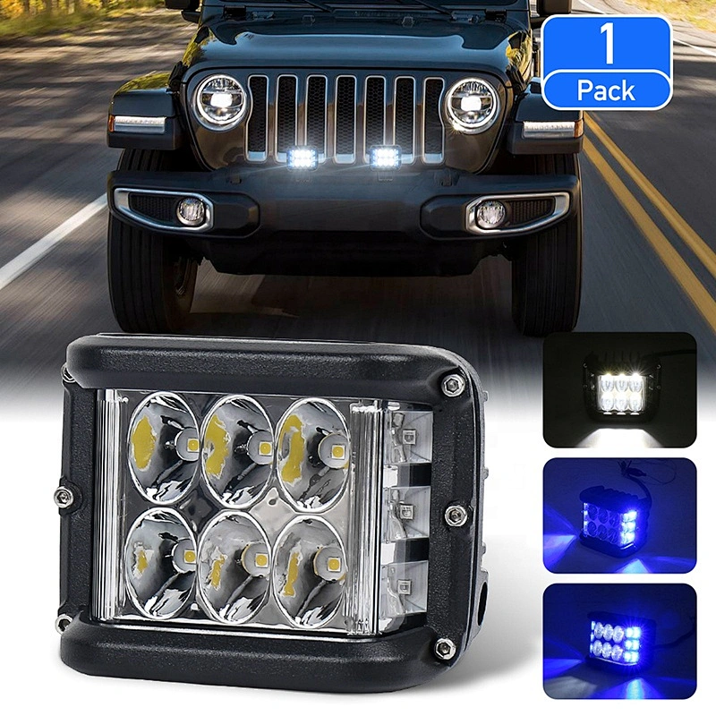 OVOVS Dual Color Led Work Light Side Shooter Flashing Work Light Blue Strobe Light 30W for Offroad 4x4