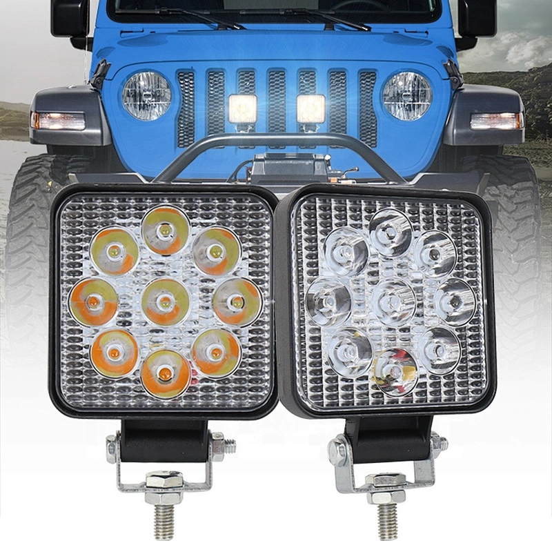 OVOVS Dual Color 12V Amber White Led Work Light Spot Mini 27W Square Work light