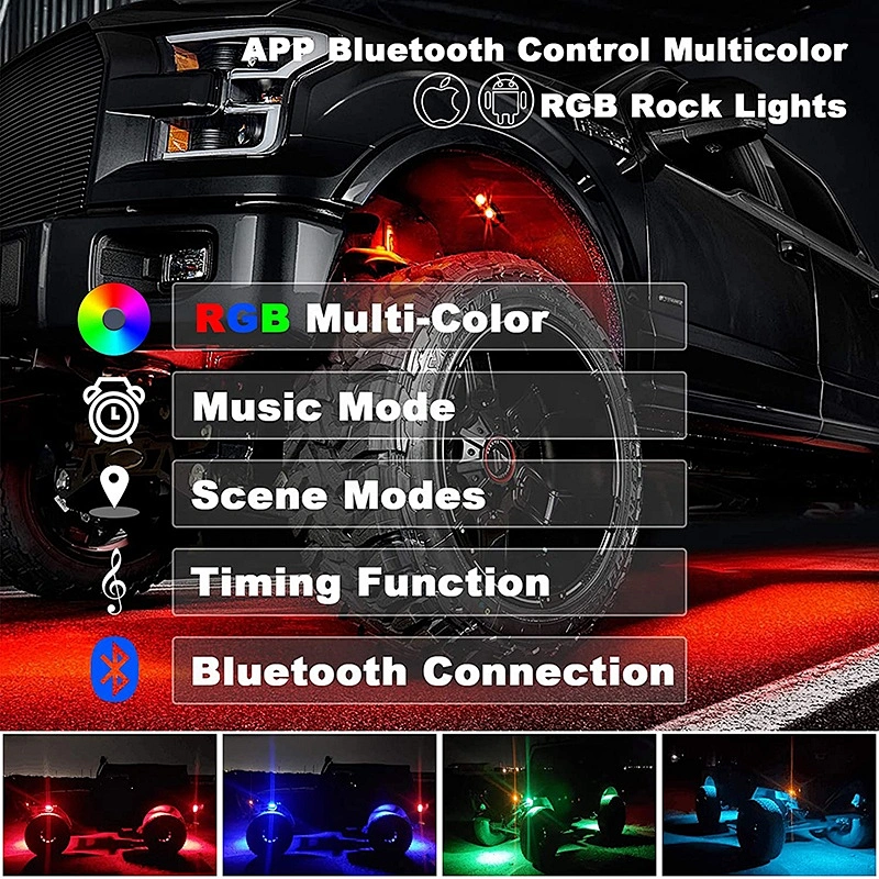 OVOVS RGB Rock Lights 4 Pods LED Neon Underglow Lights for Jeep RZR UTV Trucks ATV 4x4 Boat