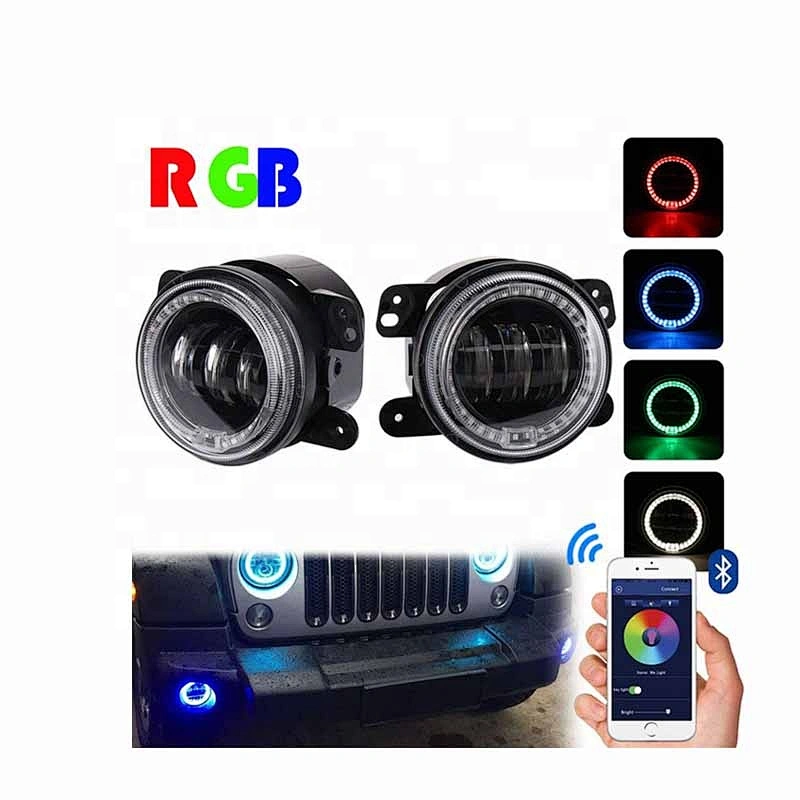 2018 NEW  OVOVS 4inch LED Fog Lights 30W  Bluetooth Remote Control  with RGB Halo for Jeep Wangler JK 2006-2017