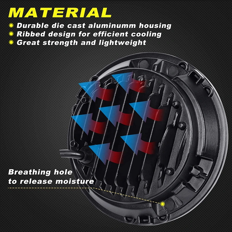 OVOVS 50W 7 Inch Round Led Headlight with DRL Turn Signal Light Led for Jeep
