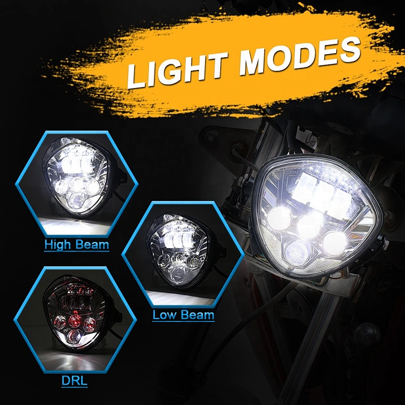 OVOVS 12v Chrome/Black Motorcycle Project Led Headlight with DRL Headlamp for Honda Harley Universal Motorcycle