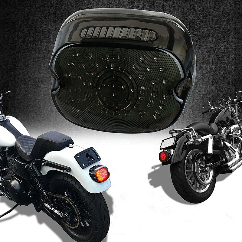 OVOVS 12v Motorcycle Led Tail Light Smoked Lens Taillights Brake Turn Signal License Plate Tail Light for Harley Dynas