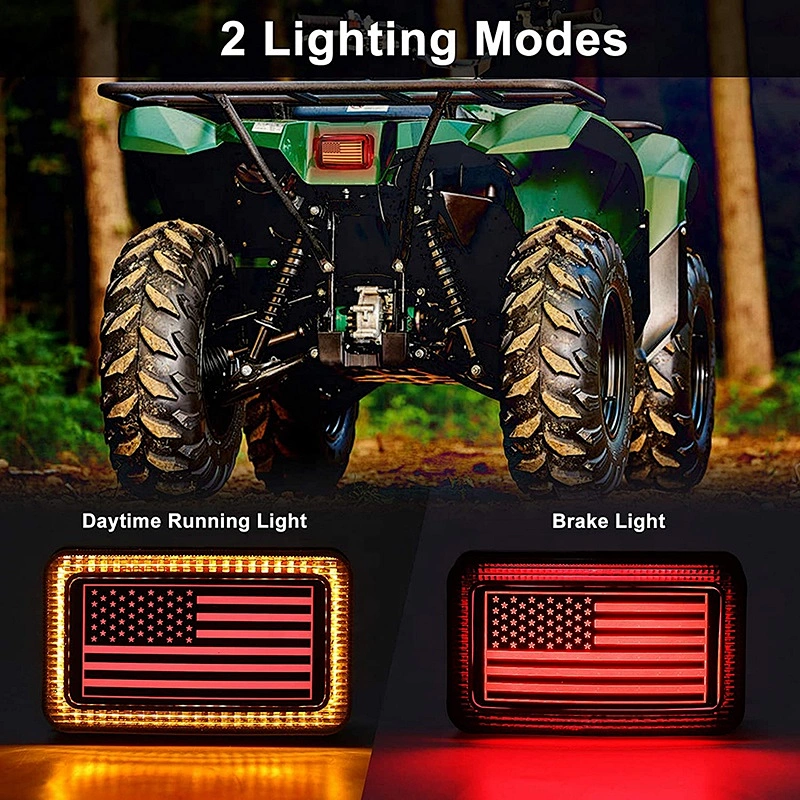 OVOVS ATV Tail Light US Flag OEM Tail Light DRL Brake Smoked TailLight for ATV UTV Yamaha Grizzly