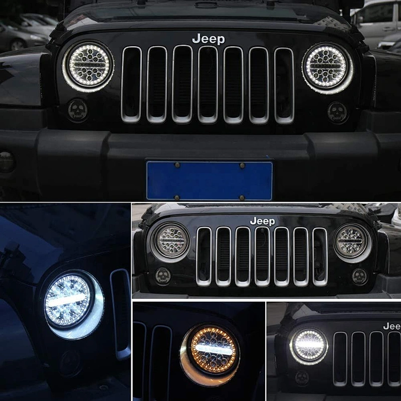 OVOVS LED Headlights 7 inch Halo Headlamp 63W with Hi Lo Beam Amber Turning White DRL Snowflake Style for Jeep Wrangler Hummer