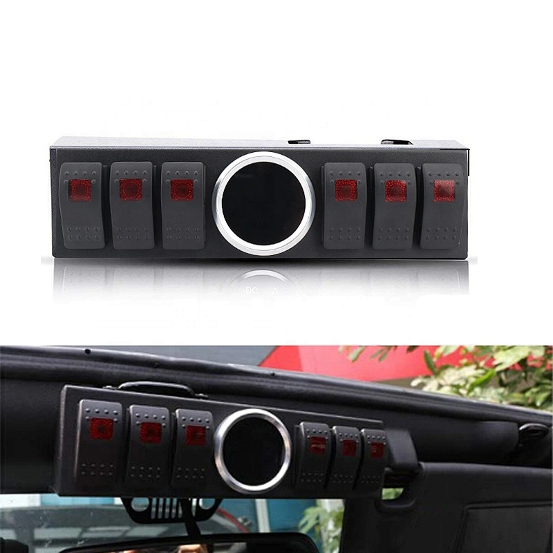 Control Box System 6 Rocker Switches Panel with Wiring Harness&Voltage meter for Jeep Wrangler JK