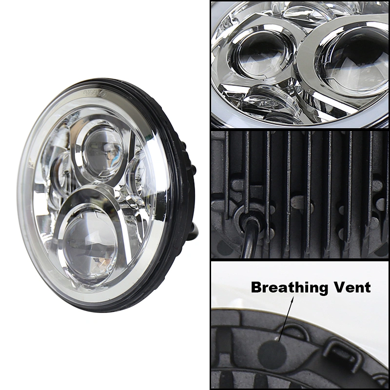 OVOVS 7 inch 50W Off Road LED Headlight with High/Low Beam White DRL Angle Eye for Jeep Wrangler Harley Davidson