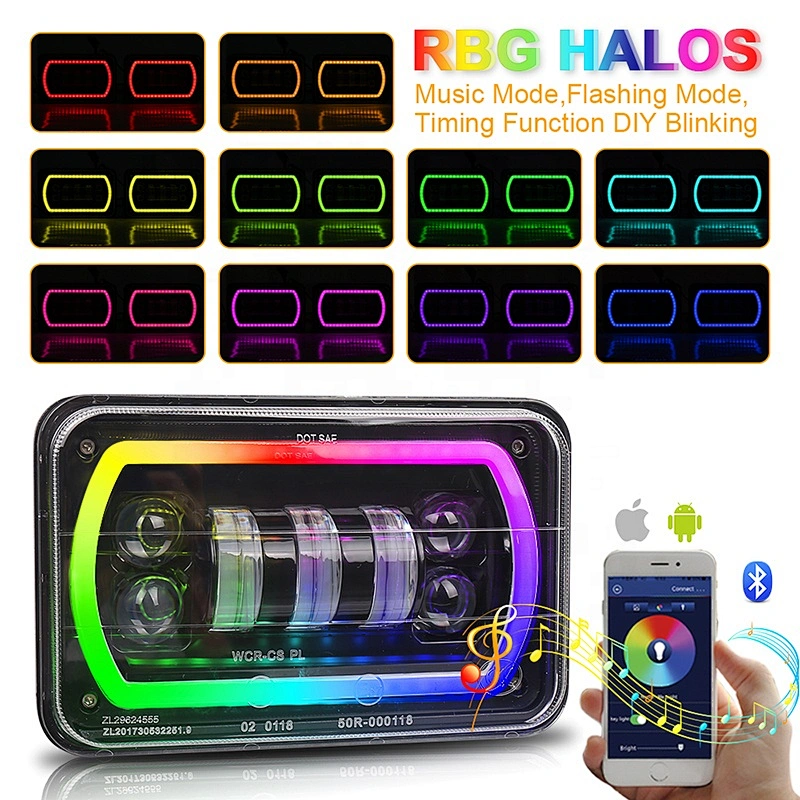 OVOVS Rectangular 4x6 Led Headlight RGB Halo 4x6