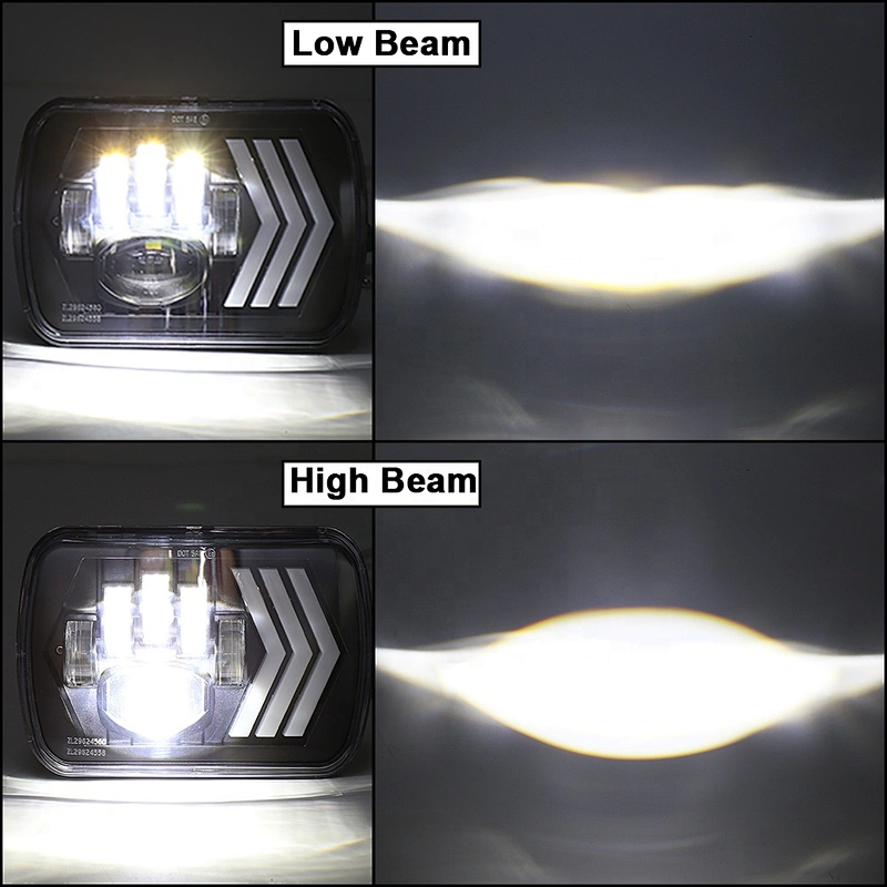 OVOVS 5x7 7x6 Inch Trucks Headlight Red Background Rectangular  Headlight DRL Turn Signal Led Headlight