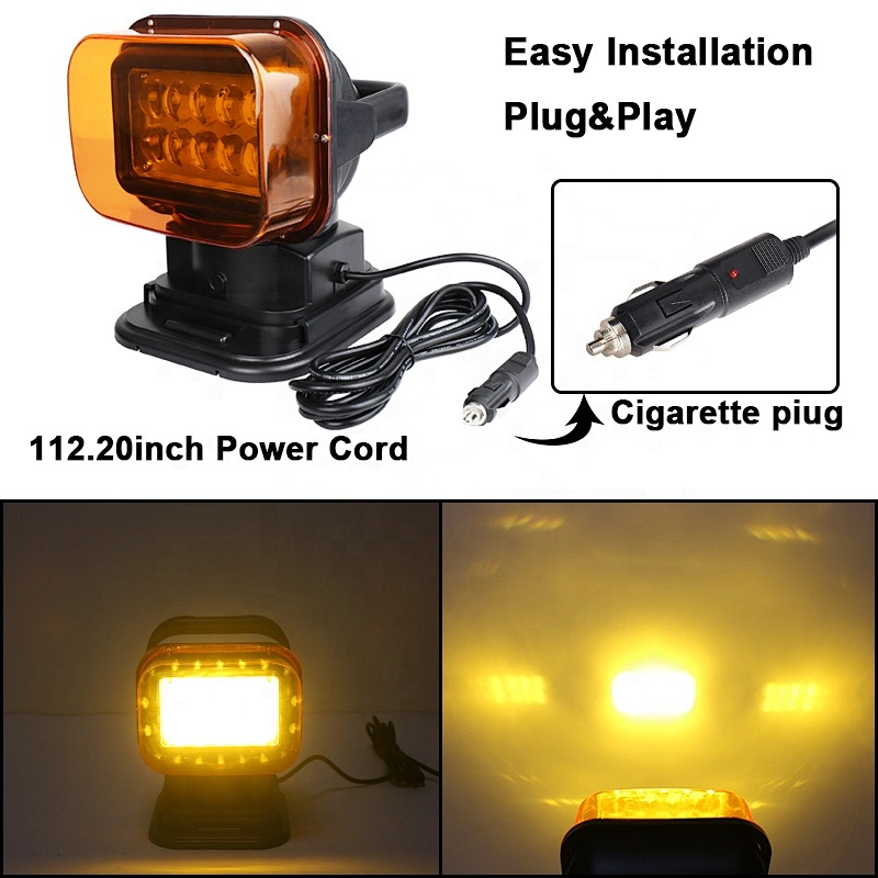 OVOVS 12V 24V LED Searchlight 50W Yellow Cover Remote Control 360 Degree Marine Rescue LED Search Light