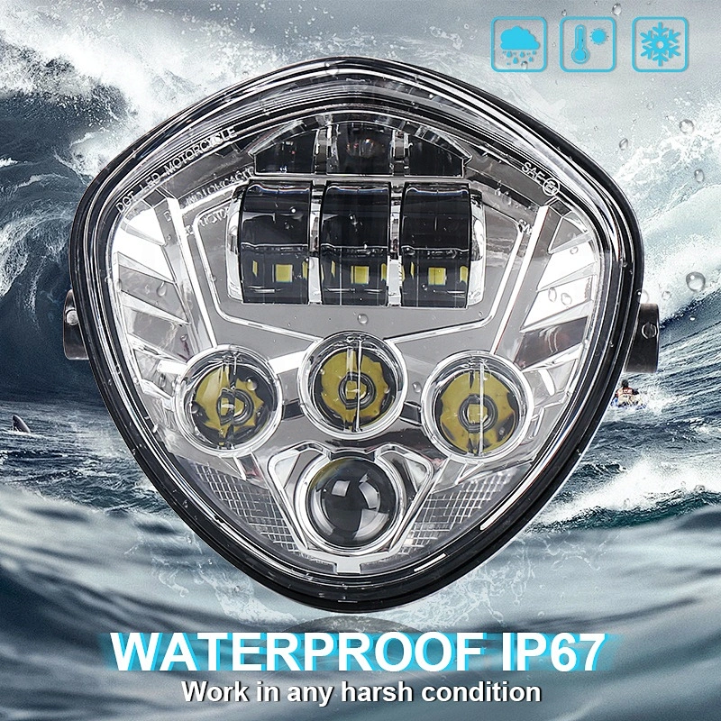 OVOVS 12v Chrome/Black Motorcycle Project Led Headlight with DRL Headlamp for Honda Harley Universal Motorcycle